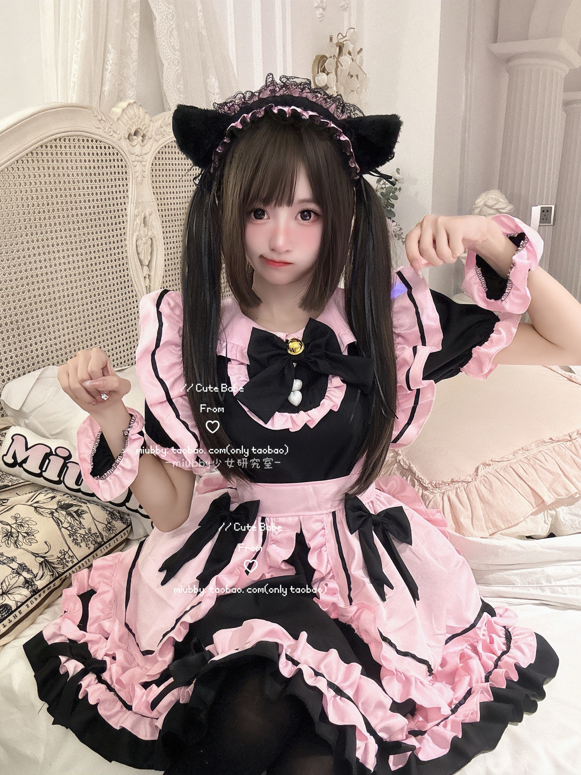 Miubby「莓莓喵酱」日系猫咪黑粉少女lolita女仆装cos铃铛连衣裙