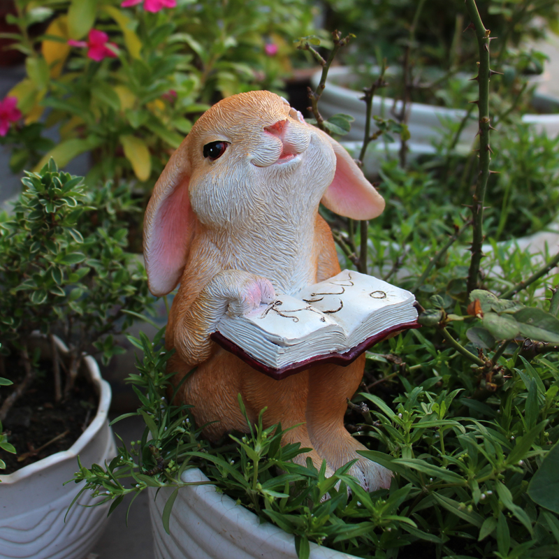 卡通花园兔子看书盆栽庭院装饰品幼儿园阳台布景观树脂摆件送礼物