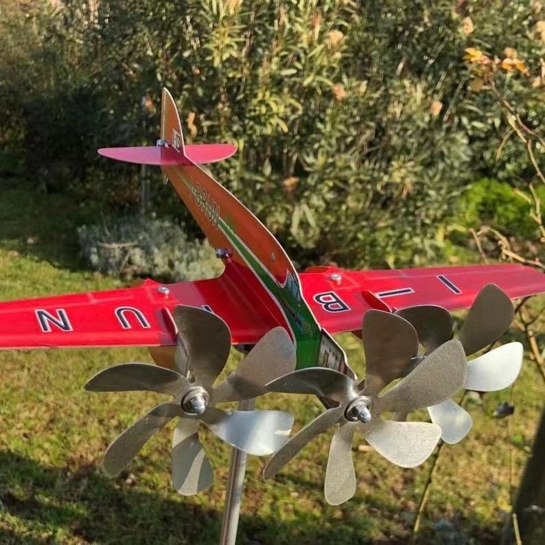 金属飞机模型风车摆件非专业风向标螺旋桨随风转动风车户外装饰品