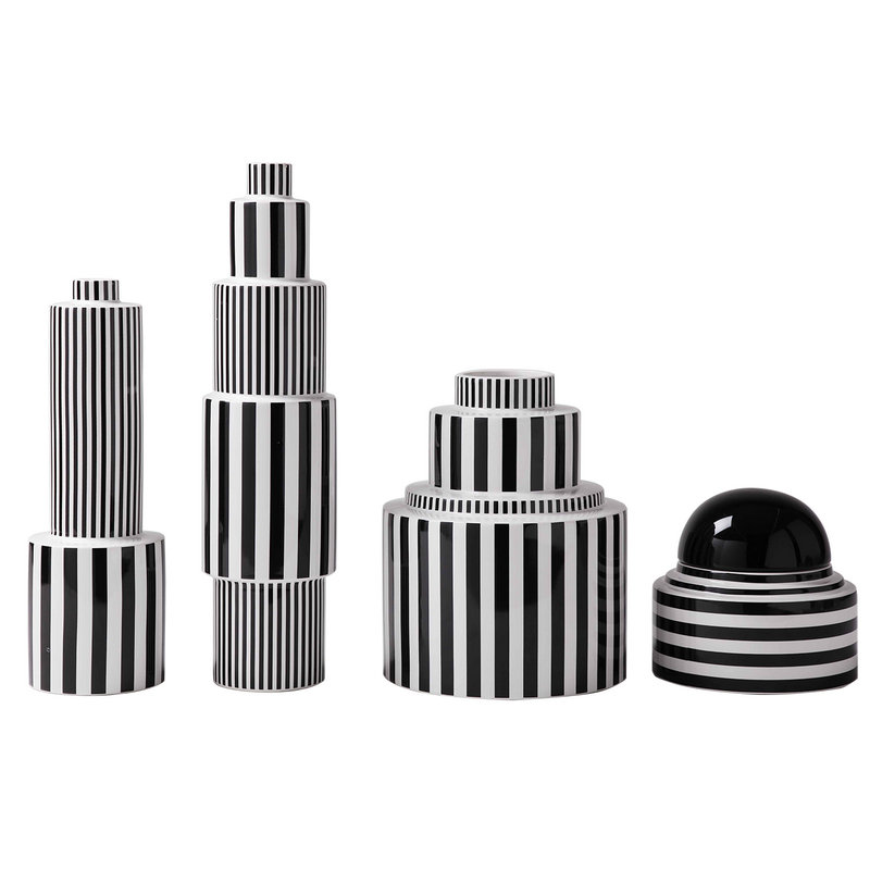 简约现代黑白条设计师款创意陶瓷花瓶组合软装饰品家具配饰摆件