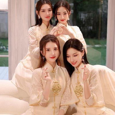 香槟色伴娘服中式旗袍高级感姐妹团礼服女小众2023新款小个子四季