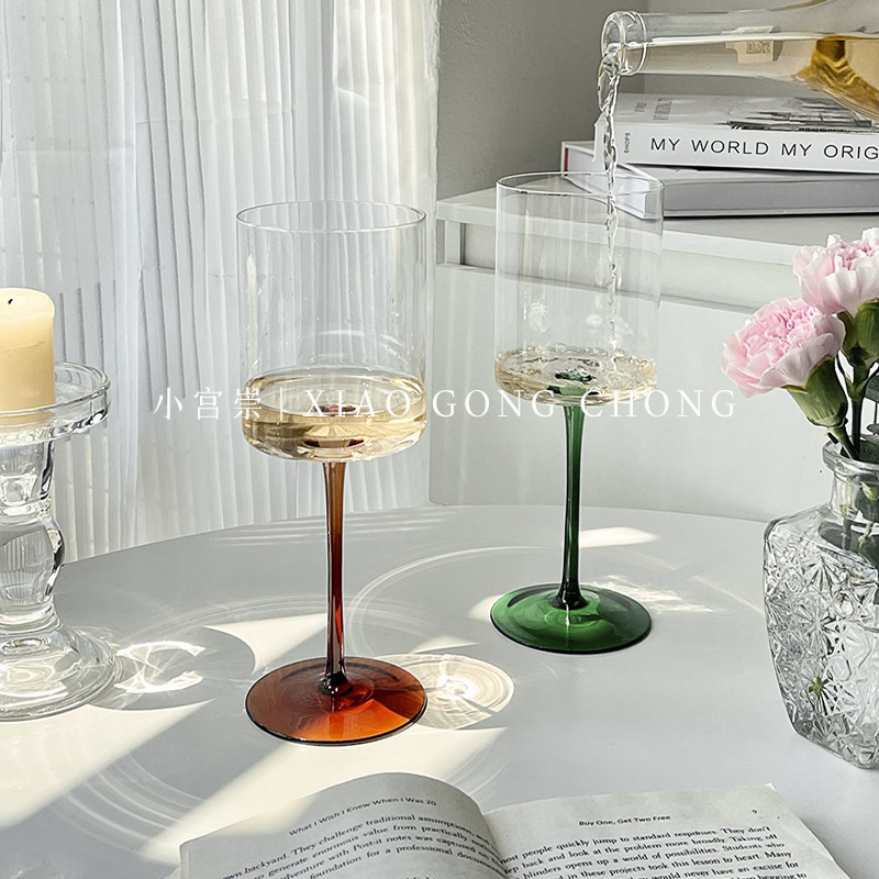 法式直筒高脚杯小众ins风高级感玻璃杯家用红酒杯葡萄酒杯香槟杯
