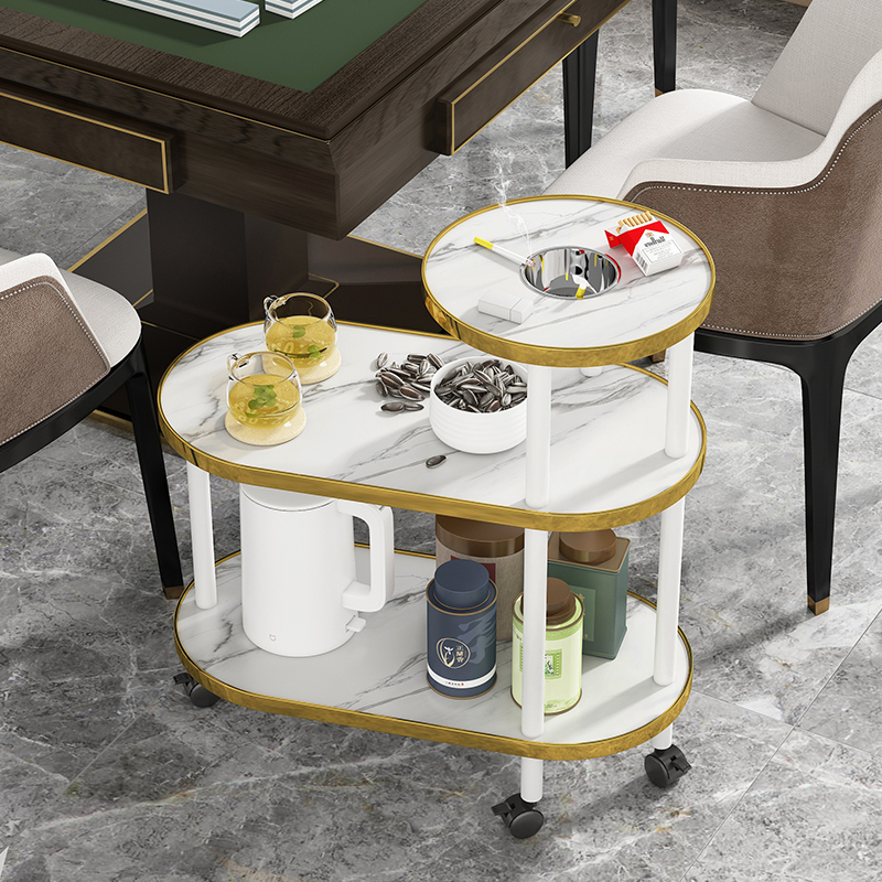 麻将棋牌室专用茶几茶水柜带烟缸麻将机茶水架小型仿岩板双层边几