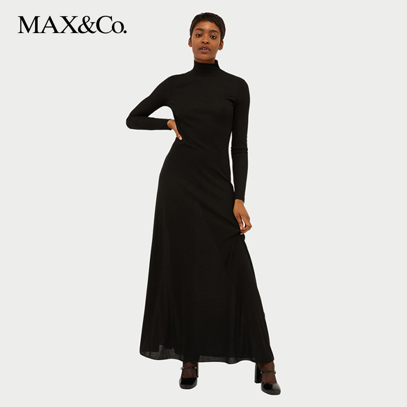 MAX&Co.2024春夏新款高领修身连衣裙长袖长裙6621044102maxco