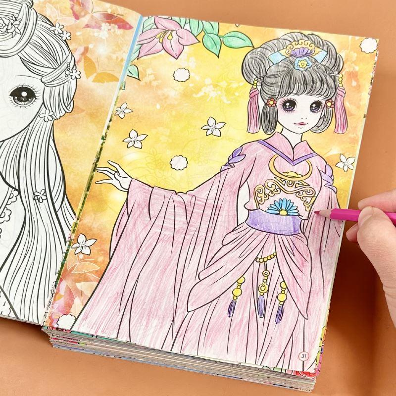 公主涂色秀儿童画画本女孩化妆玩具幼儿园填色绘画册美少女图画书
