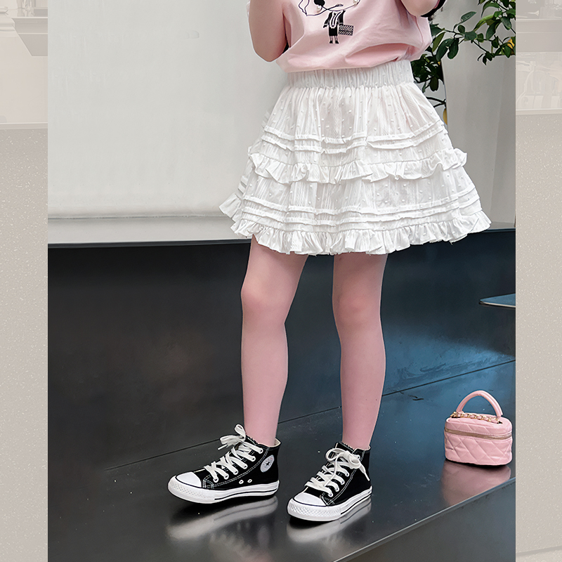 纯棉儿童洋气白裙子女童网红蕾丝短裙裤大童装半身裙2024夏装新款