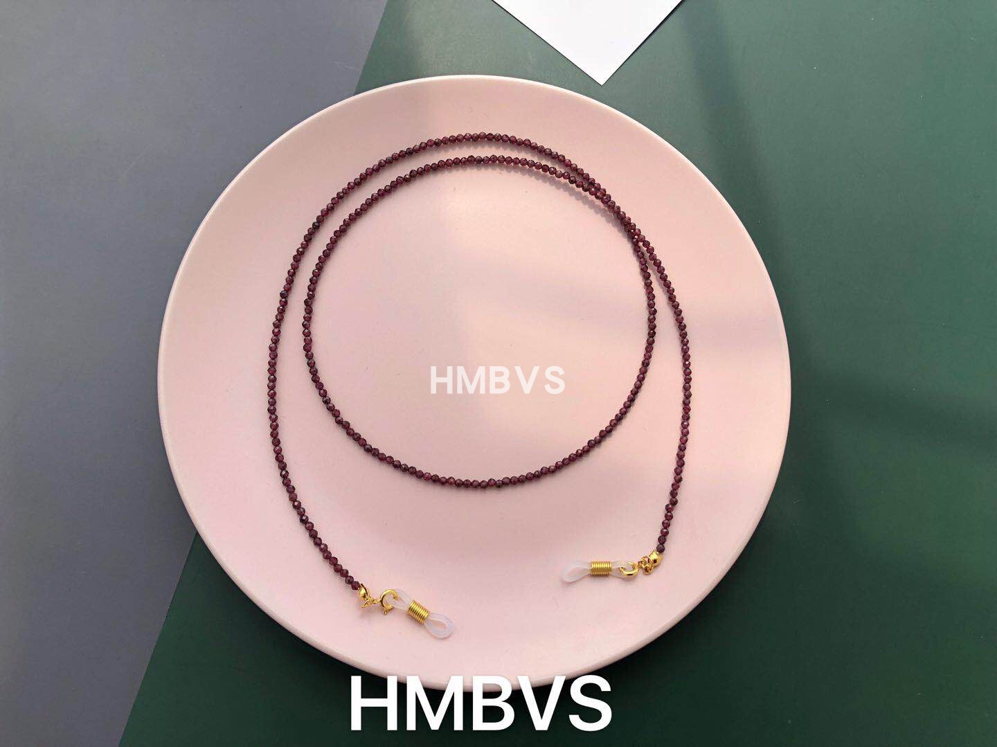 HMBVS天然水晶眼镜链挂链天然紫牙乌石榴石眼镜链太阳镜老花镜链