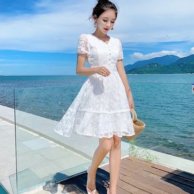 仙女裙蕾丝连衣裙女夏2022新款夏季白色裙子女学生韩版网红小个子