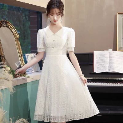 2023新款夏装气质法白色洋装轻奢小众高端大气时尚减齢短袖连衣裙
