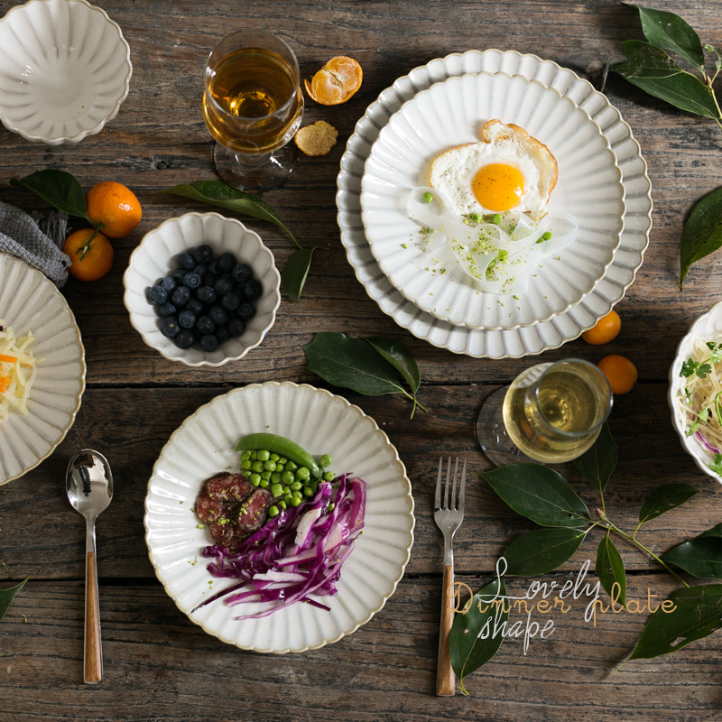 复古菊花日式菜盘陶瓷西中餐家用厨房中式餐具特色和风创意色釉