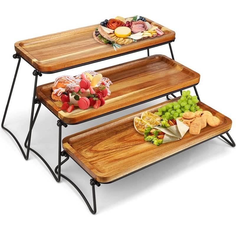 相思木餐盘便携式户外露营野餐桌可折叠派对托盘木质点心盘西餐盘