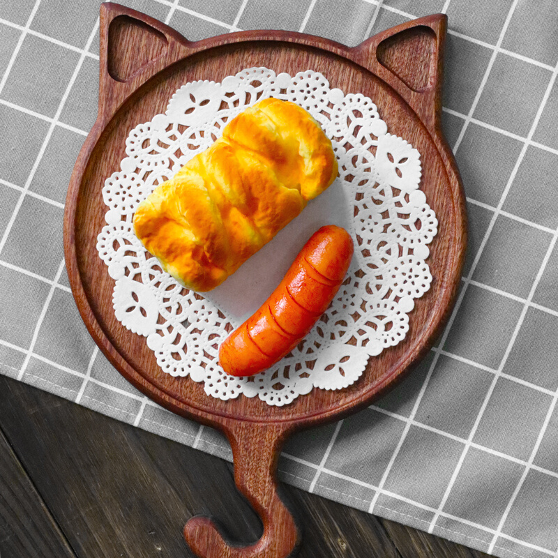 实木披萨盘可爱创意烘焙烤盘牛排板整木乌檀木面包板圆形西餐托盘