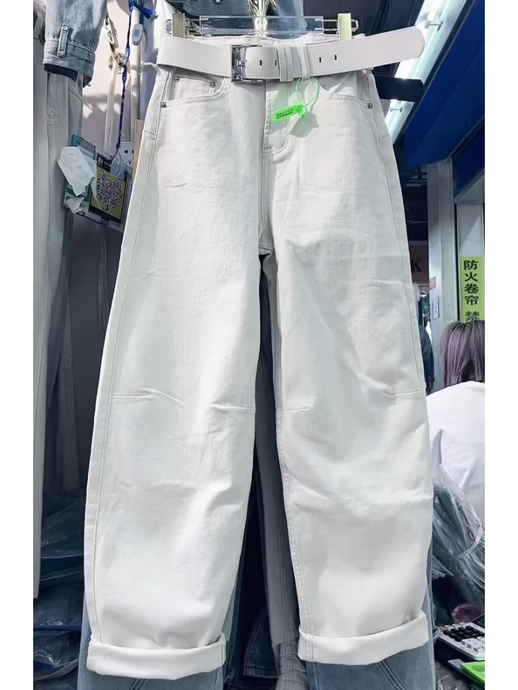 白色弯刀牛仔裤女夏季薄款2024年新款爆款阔腿裤子显瘦窄版香蕉裤
