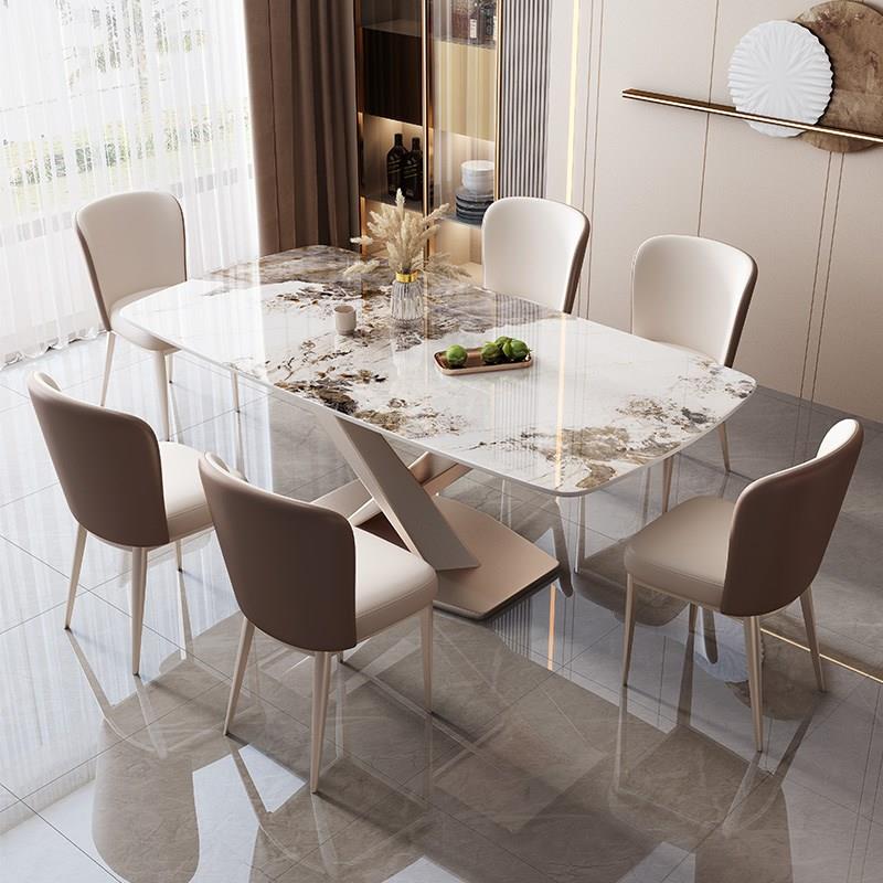 意式轻奢岩板餐桌椅组合现代简约长方形家用小户型西餐厅吃饭桌子