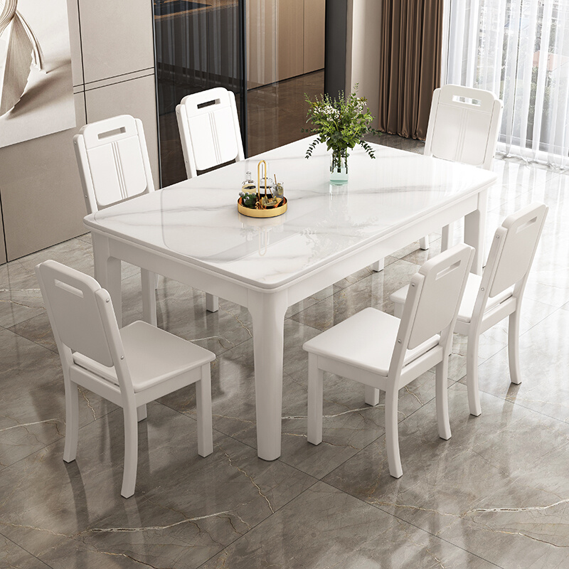 现代简约岩板餐桌椅组合小户型家用长方形6人轻奢实木饭桌西餐桌