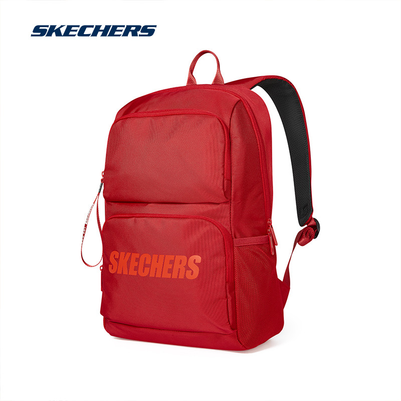 斯凯奇双肩包大学生电脑包男女运动背包大容量红色初中生通勤书包