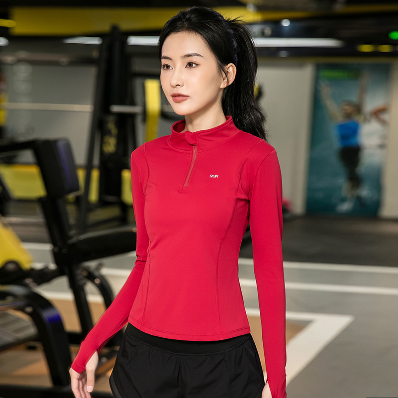 瑜伽服女春季2024新款跑步训练服长袖健身服速干衣半拉运动上衣女