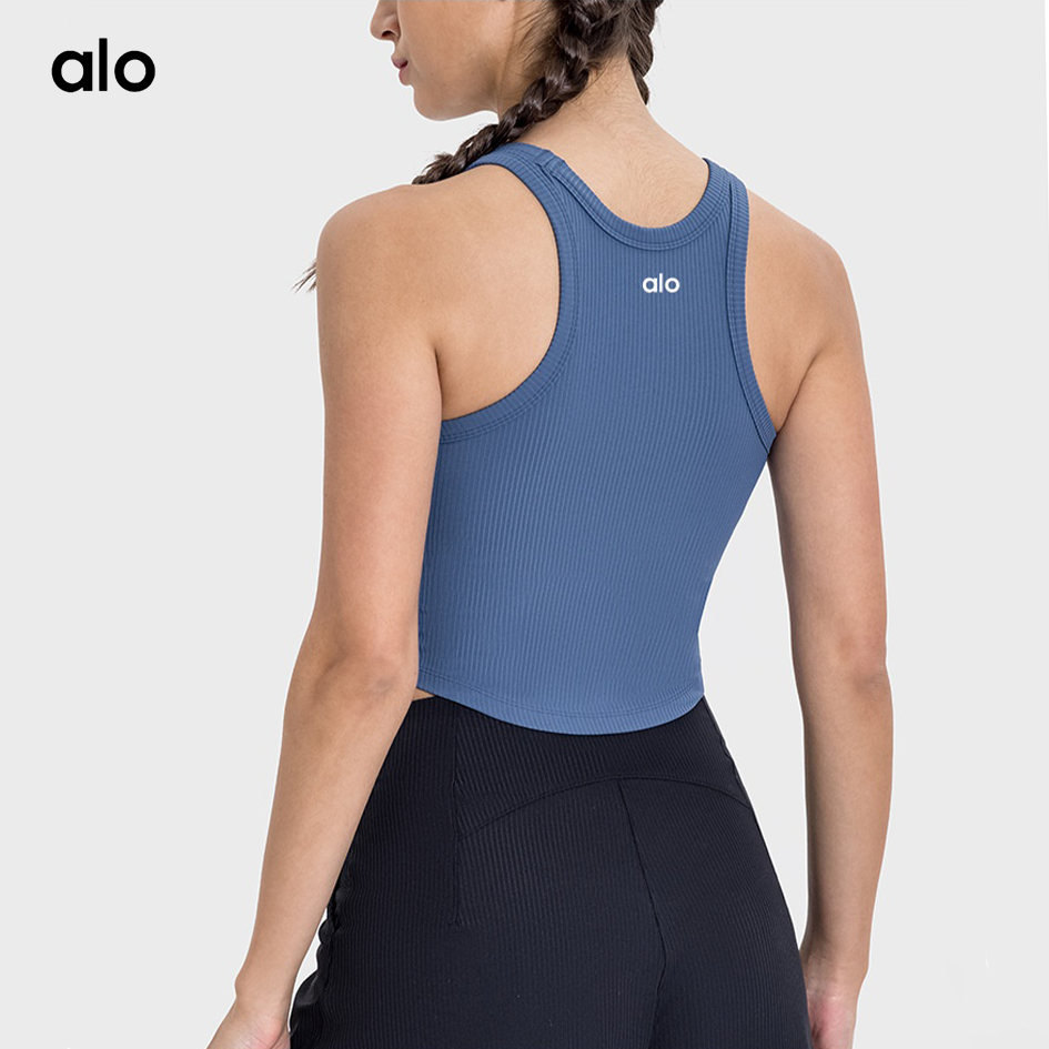 alo yoga官方正品新款速干运动罗纹背心带胸垫上衣无袖透气瑜伽服