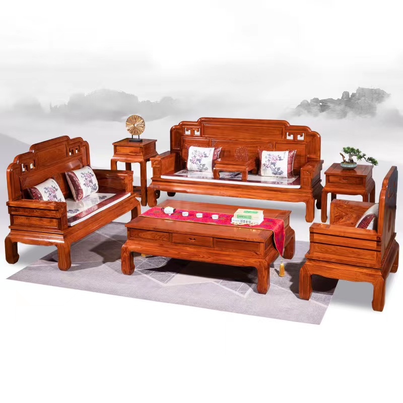 红木家具刺猬紫檀 国色天香沙发非洲花梨木7，11件套中式客厅沙发