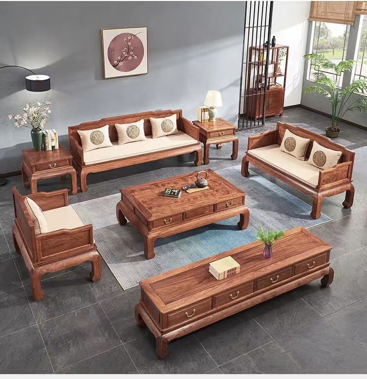 刺猬紫檀家具新中式红木小户型客厅罗汉沙发组合整装非洲花梨木