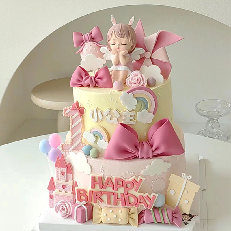 可爱女生安妮公主生日蛋糕城堡礼包糖果气球云朵蛋糕装饰摆件插牌