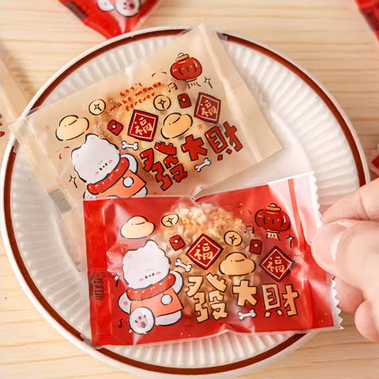 新年饼干包装袋雪花酥曲奇糖果机封牛轧糖纸自封袋子烘焙零食专用