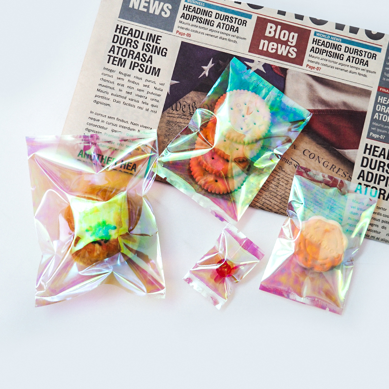 彩虹透明机封袋奶枣雪花酥饼干糖果包装袋烘焙零食迷你小号袋子