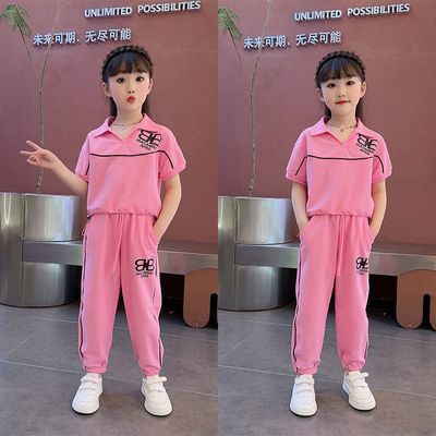 女童夏装薄款套装2024新款洋气短袖休闲韩版网红运动时髦宽松