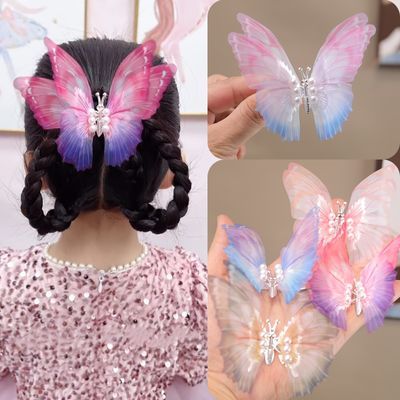 儿童超仙蝴蝶珍珠发夹发饰女童发卡仙女会动的蝴蝶头饰可爱饰品