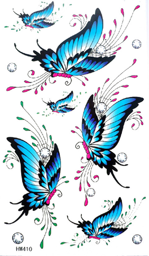 满20包邮 防水女纹身贴纸蝴蝶系列蓝色蝴蝶HM410性感时尚