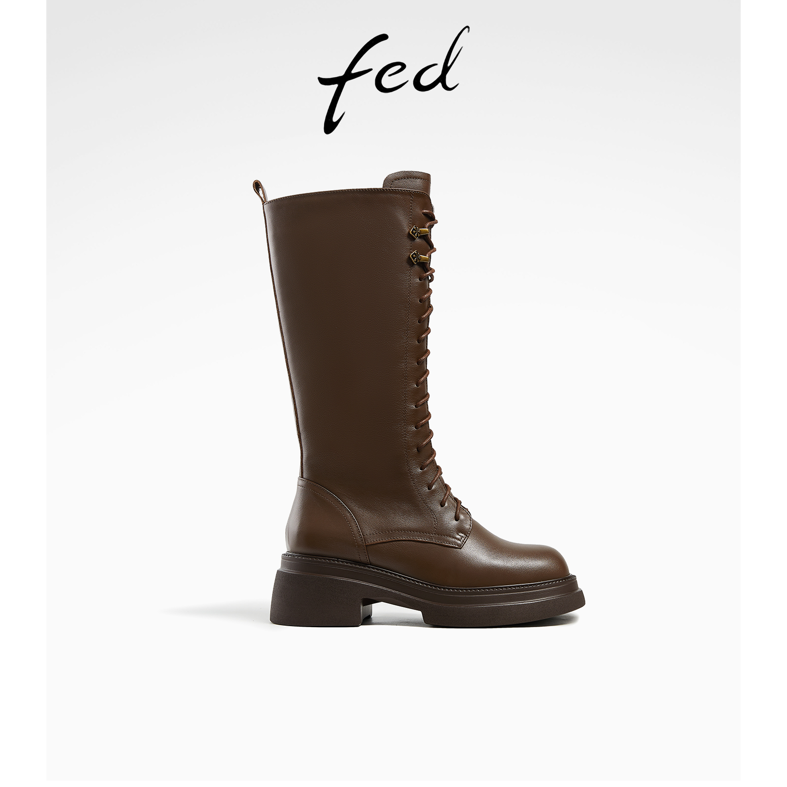 fed真皮长靴冬季新款靴子厚底骑士靴粗跟时装靴女款R1004-ZFA911