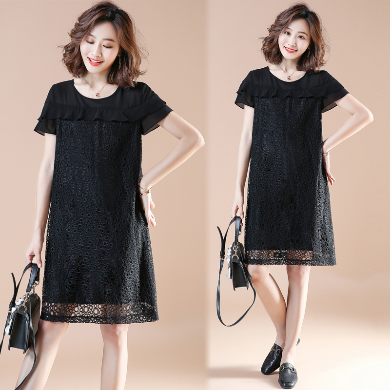2024夏季新款女装韩版黑色蕾丝裙子宽松大码气质显瘦时尚连衣裙潮