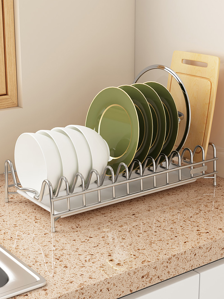 304不锈钢碗碟沥水架抽拉式厨房抽屉台面窄款碗盘收纳置物架小型