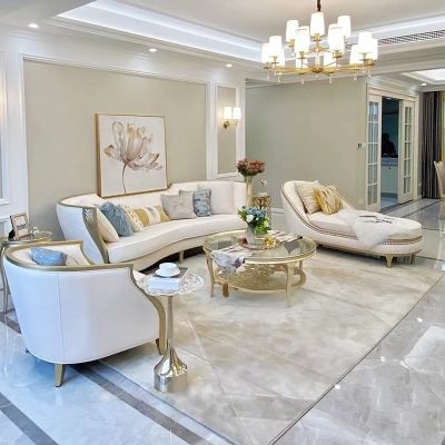 轻奢美式真皮沙发123组合客厅现代奢华别墅大小户型实木皮布结合