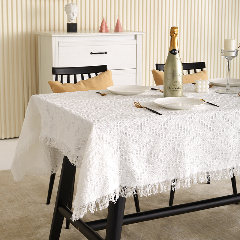 棉麻桌布ins风白色方形餐桌布轻奢高级感茶几桌布网红户外野餐垫