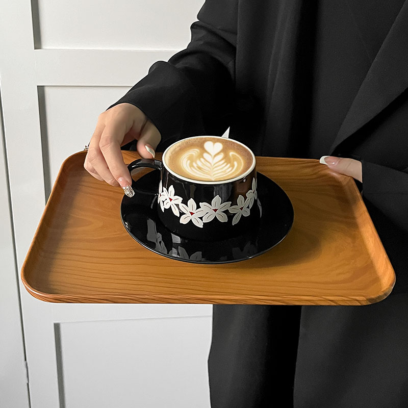 长方形仿木纹托盘ins风餐盘茶盘家用水杯收纳盘咖啡厅蛋糕盘子