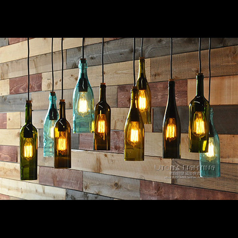 北欧美式复古彩色洋啤酒瓶吊灯工业风创意餐厅咖啡厅酒吧台装饰灯