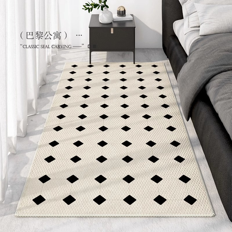 地毯黑白格床边卧室长条美式ins复古高级感编织房间装饰床尾地垫