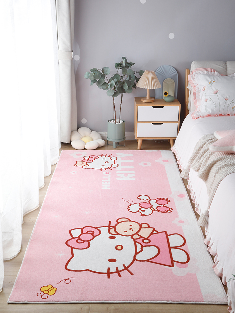 儿童房少女ins风可爱卡通地毯床边毯女生卧室仿羊绒长条房间地垫