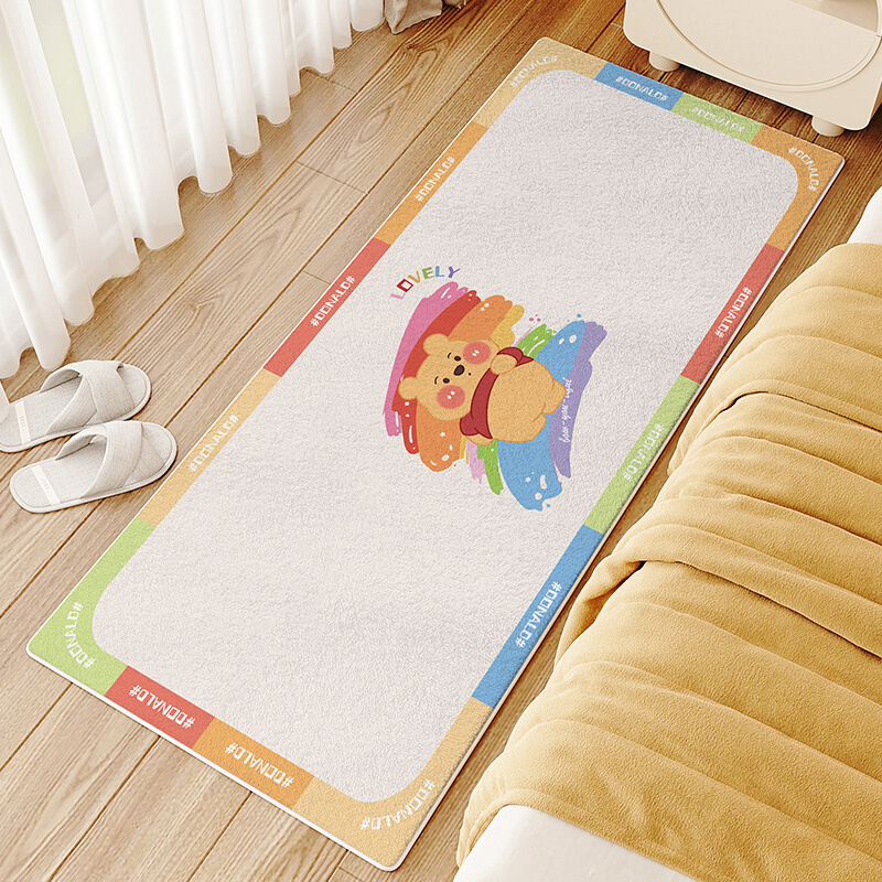 卡通床边毯加厚毛绒卧室地毯简约现代长条地垫客厅沙发茶几毯脚垫