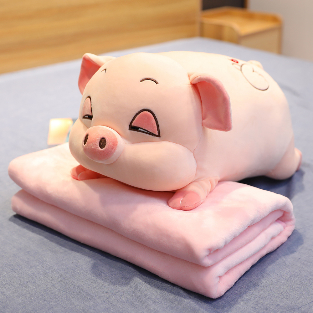 可爱猪抱枕被子两用办公室午睡毯靠枕床头陪你睡夹腿抱枕长条枕
