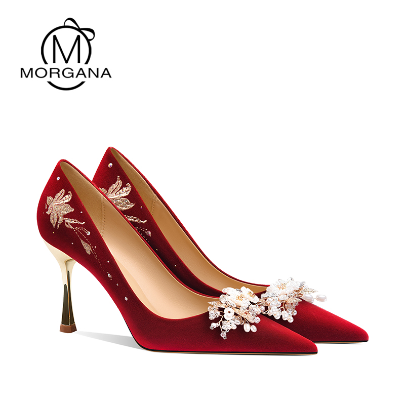 新娘鞋女酒红色旗袍高跟鞋平时可穿不累脚新中式婚鞋敬酒服高跟鞋