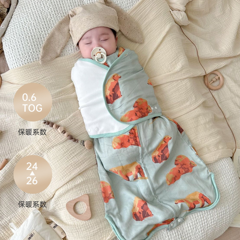 新生儿婴儿睡袋防惊跳春秋四层纱布襁褓睡袋包裹式背心睡袋防踢被