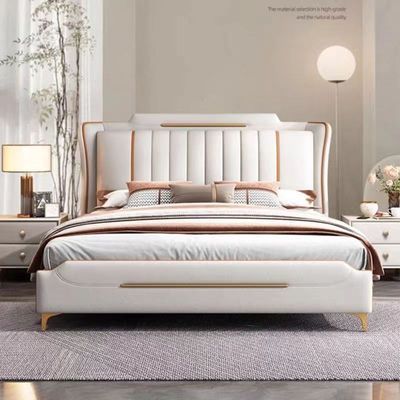 意式轻奢皮床现代简约1.8m双人床储物主卧床1.5m小户型软包实木床