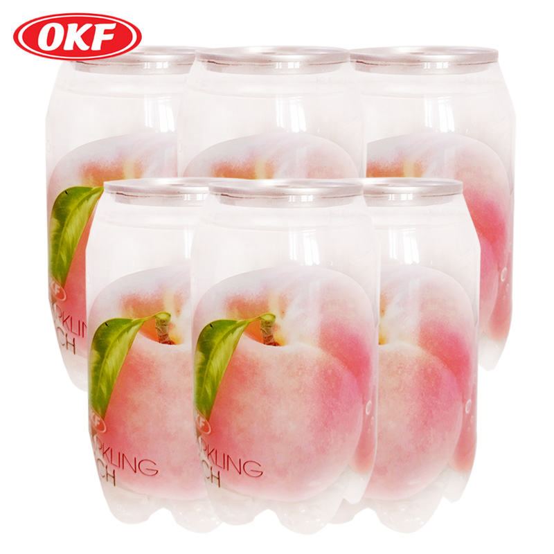 OKF 6罐 桃子味气泡水350ml/罐 韩国进口饮料 碳酸果味汽水 罐装