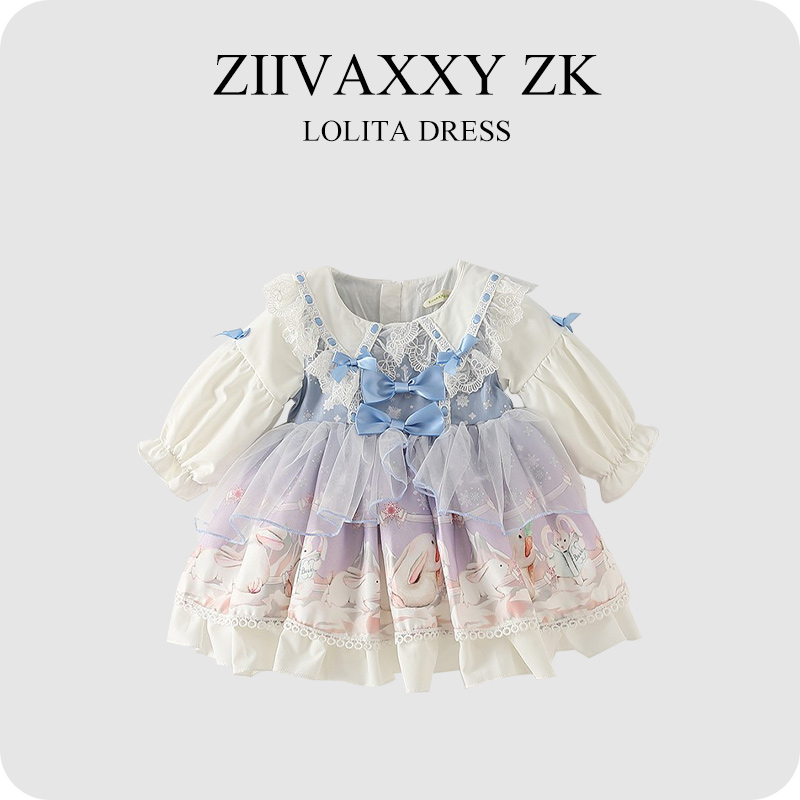 ZIIVAXXY枝芽2023新款女童装长袖公主蓬蓬裙女童洛丽塔Lolita裙子