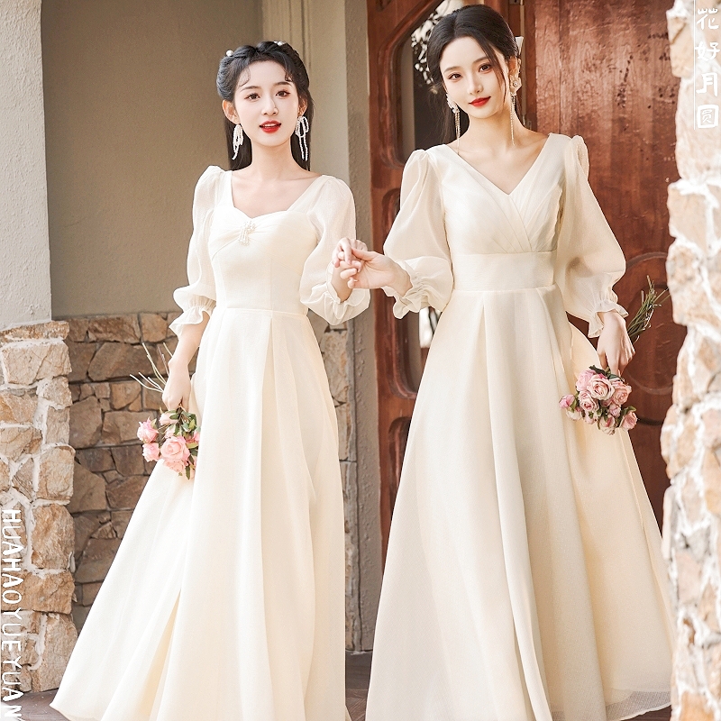 香槟色法式伴娘服女2024新款春季小众婚礼仙气姐妹团礼服平时可穿