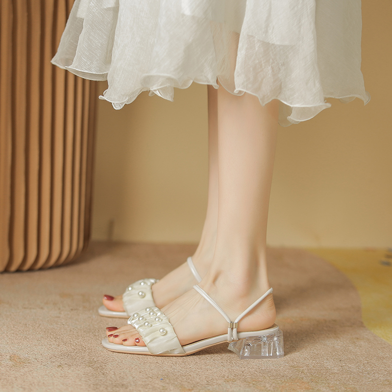 米莱~ 凉鞋女2024夏季新款粗跟两穿凉拖鞋外穿配裙仙女透明高跟鞋