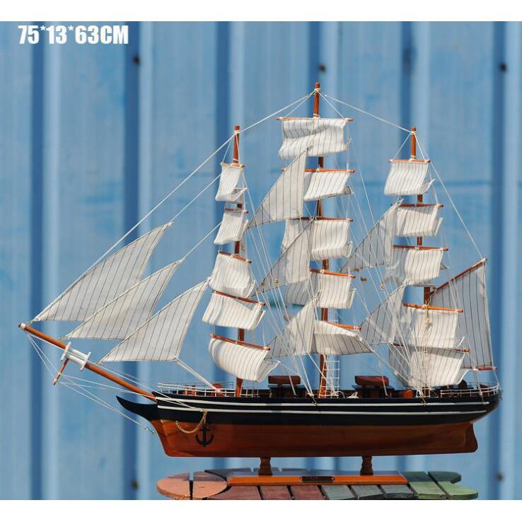 80CM模型摆件大号工艺船地中海家居实木复古装饰生日礼品