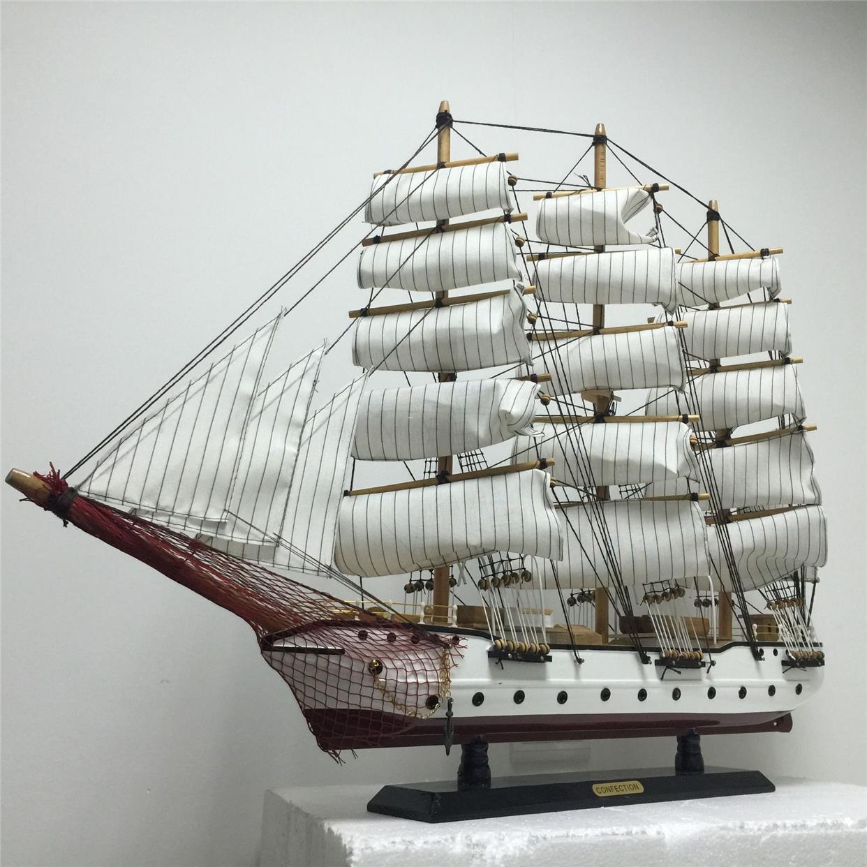 80CM模型摆件大号工艺船地中海家居实木复古装饰生日礼品